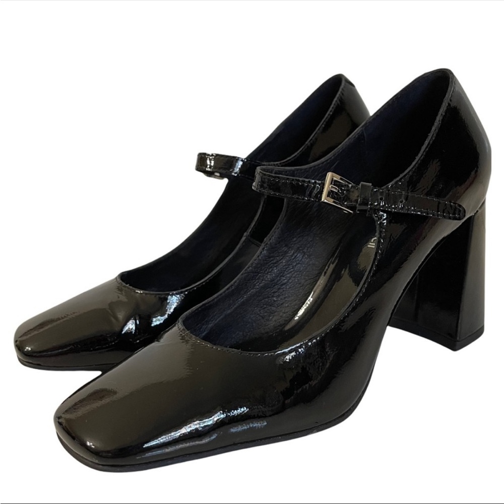 Jeffrey Campbell Bourdin Chunky Block Heel Patent Leather Marry Jane Heels Black